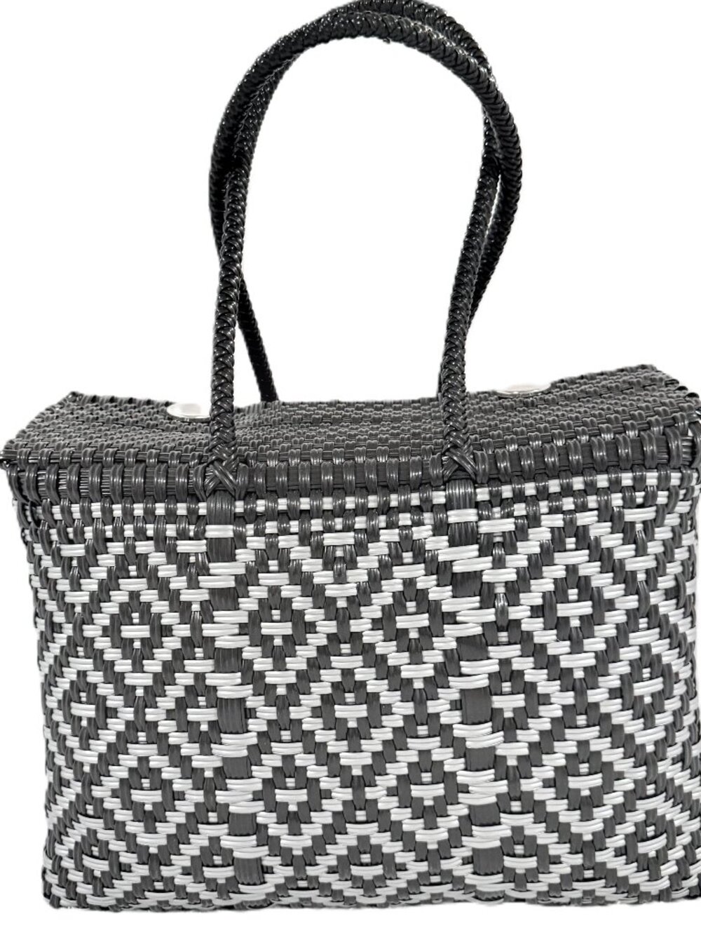 Hand Woven Mexican Plastic Purse Black and White Color Tote Bag